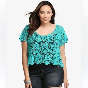 torrid Turquoise Crochet Lace Crop Top